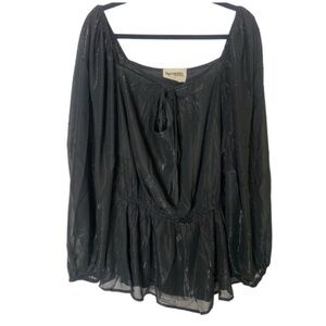 NWT Savanna Jane Plus Size 2X Black Shiny Metallic Boho Festival Blouse Top